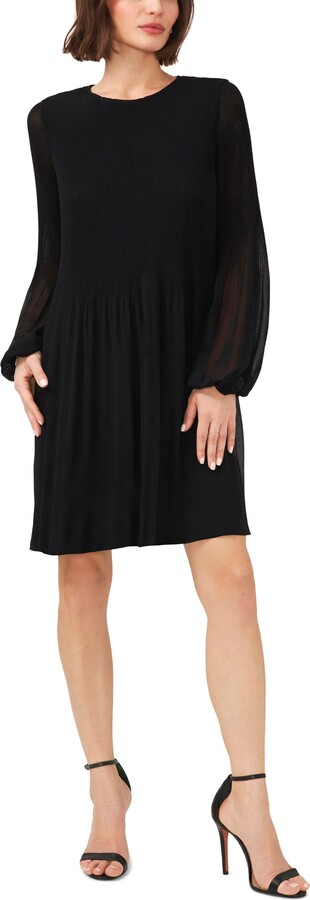 Halogen Plissé Long Sleeve Dress