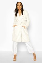 Thumbnail for your product : boohoo Faux Fur Buckle Belt Longline Coat