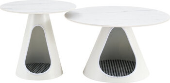 Set Of 2 Coffee Round Tables With A Marble-Look Top And Steel Base With 2 Cat Beds Multifunctional And Stylish Entable