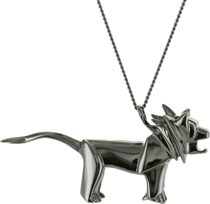 Origami Jewellery Lion Necklace Black Silver