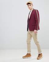 Thumbnail for your product : ASOS Design Skinny Blazer In Burgundy With Taping