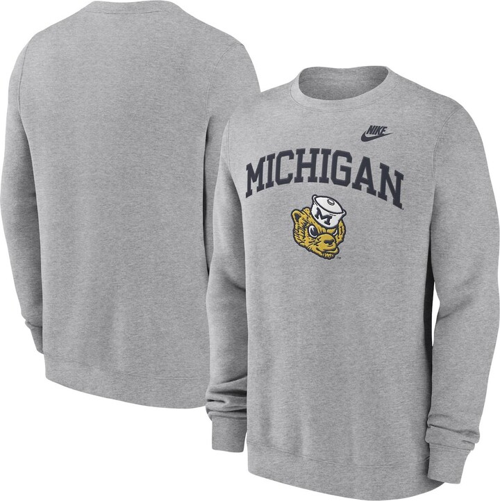Nike Men's Heather Gray Michigan Wolverines Legacy Classic Tackle Twill EmbroideredÂ Arch Over Logo Pullover Sweatshirt