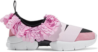 Emilio Pucci Sequined Satin, Suede And Neoprene Slip-on Sneakers