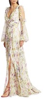 Thumbnail for your product : Theia Floral Cold-Shoulder Chiffon Gown