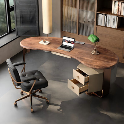 Coxambrey Brown Unique Pea Shape Modern Desk