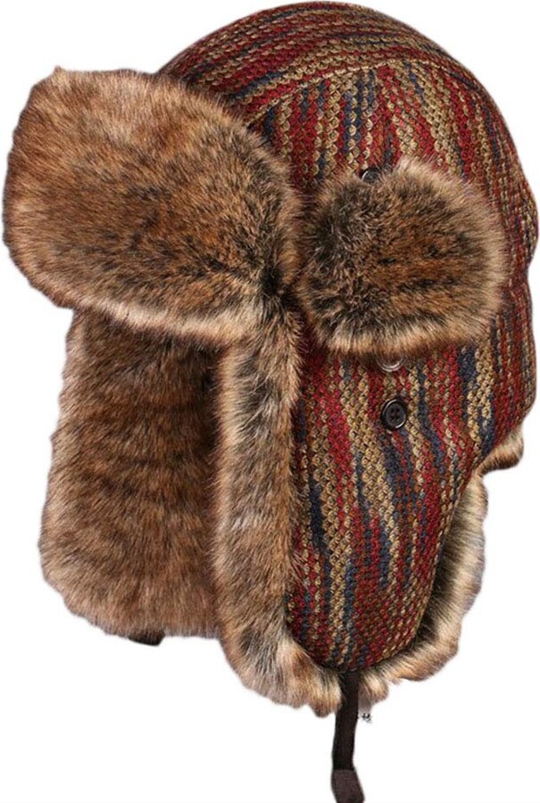 Insun Unisex Winter Knit Cossack Trapper Pilot Aviator Cap Hat Brown XL