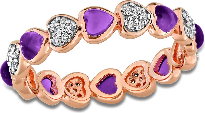 Mimi & Max 1 5/8ct TGW African Amethyst and 1/5ct TW Diamond Heart Eternity Ring Rose Silver