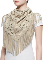 Thumbnail for your product : LaMarque Cora Suede Perforated Fringe-Trimmed Shawl