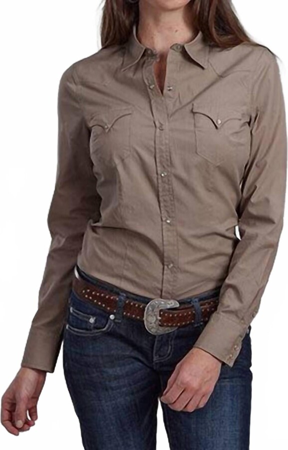 Roper Women's Long Sleeve Snap Top In Brown