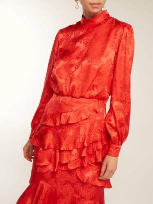 Saloni Isa Floral Jacquard Silk Dress - Womens - Red