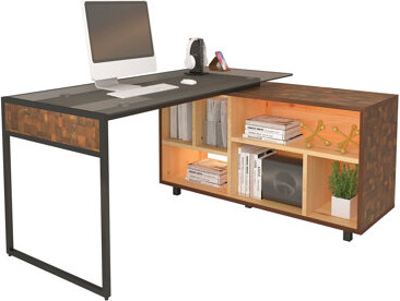 Corrigan Studio L-Shape Corner Desk With Multiple Storage Oak