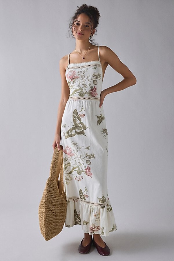 Kimchi & Blue Kimchi Blue In The Garden Lace Trim Cotton Maxi Dress in Ivory Combo
