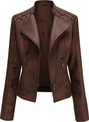 YYNUDA Women's Stylish Faux Leather Jacket Zip Up Moto Biker Classic Short  Jacket Coat Sakura XXL - ShopStyle
