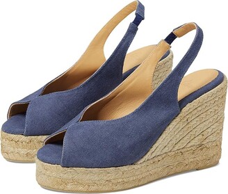 ▷ Wedge espadrille with leather detail  Espadrille with heel - MARINA  colour Navy