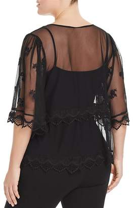Vince Camuto Plus Sheer Embroidered Mesh Top