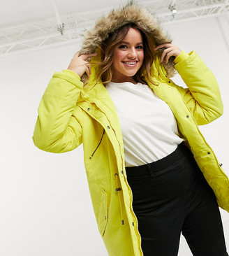 Vero Curve parka with hood and drawstring in yellow - ShopStyle Plus Size Outerwear