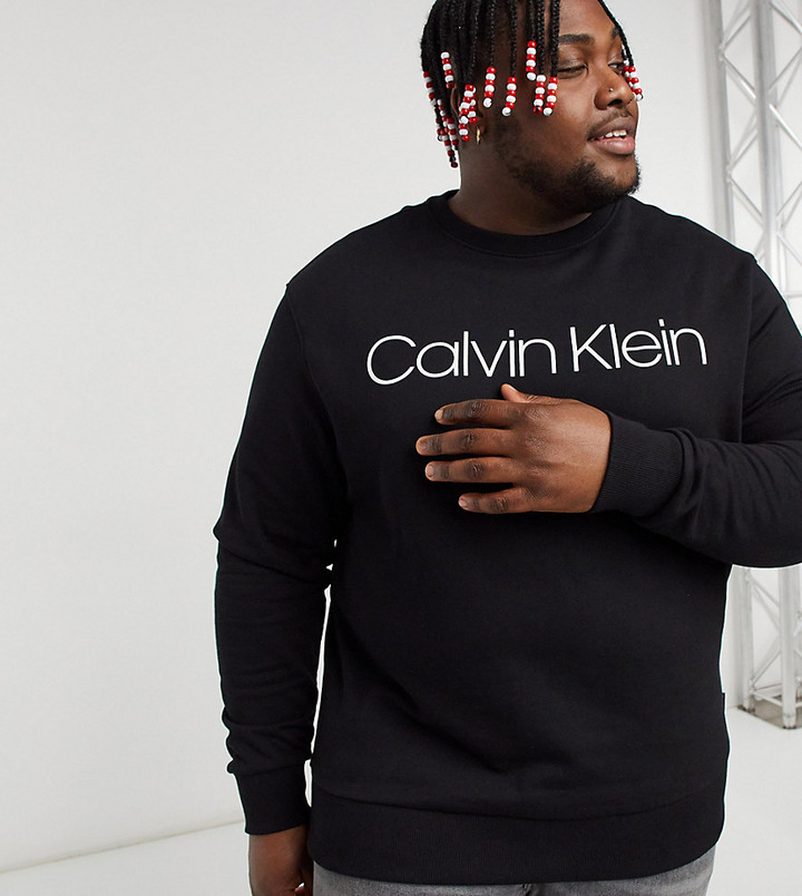 Calvin Klein Big & Tall large logo sweatshirt in black - ShopStyle