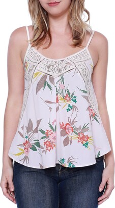 Taylor & Sage Women's Tropical Floral Print V-Neck Tank with Lace