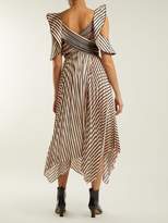 Thumbnail for your product : Self-Portrait Asymmetric Striped Satin Dress - Womens - Black Gold