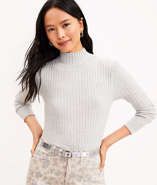 Womens Clothing Jumpers and knitwear Turtlenecks LOFT Synthetic Lou & Grey Striped Wafflestitch Turtleneck Sweater in Grey 