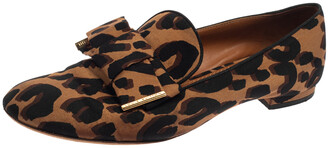 Louis Vuitton Brown Leopard Printed Fabric Bow Detail Smoking Slippers Size  39 Louis Vuitton