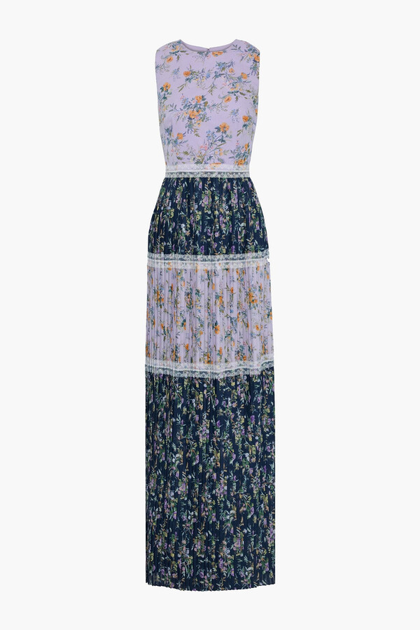 Mikael Aghal Pleated floral-print chiffon maxi dress - ShopStyle