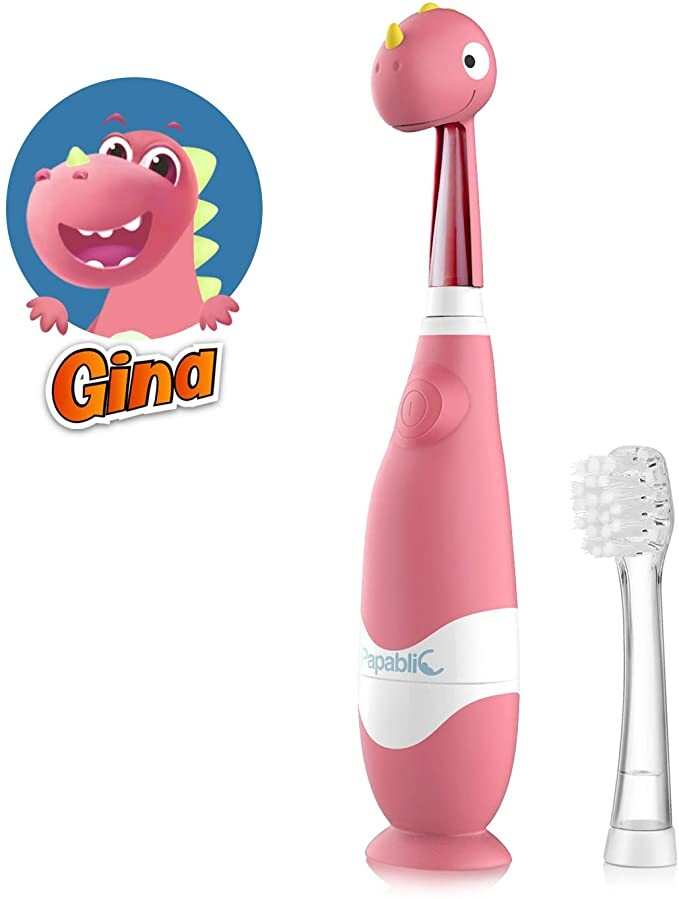 Papablic Gina Toddler Sonic Electric Toothbrush with Cute Dino Cover for Babies and Toddlers Ages 1-3 Years
