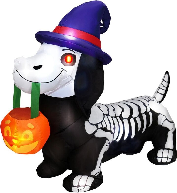 Joyfy 5 ft. LED Halloween Skeleton Dog and Pumpkin Inflatable
