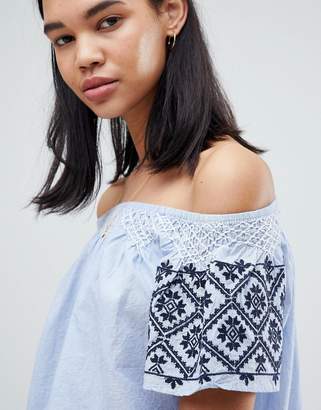 Pepe Jeans Paola Off Shoulder Embroidered Top
