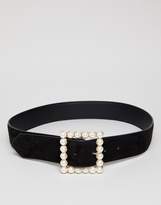 Thumbnail for your product : Glamorous faux pearl buckle belt in black