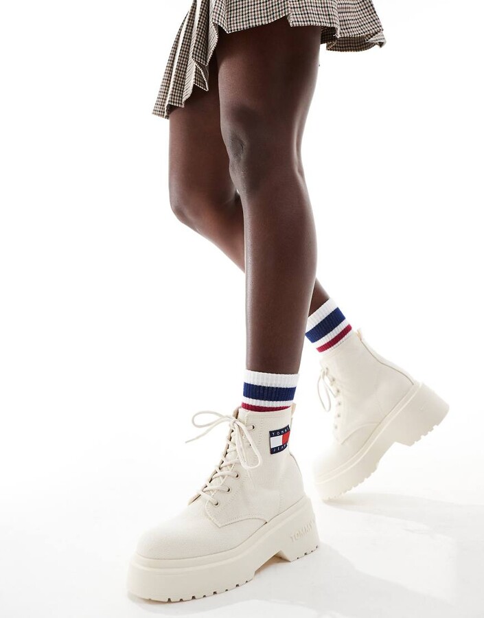 Tommy Jeans lace up festival boots in white ShopStyle