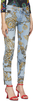 Versace Jeans Couture Blue & Gold Regalia Baroque Print Slim-Fit Jeans