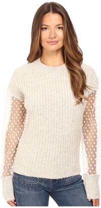 See by Chloe Knit Pullover with Sheer Sleeves Women's Long Sleeve Pullover