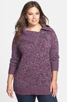 Thumbnail for your product : Sejour Zip Collar Marled Pullover Sweater (Plus Size)
