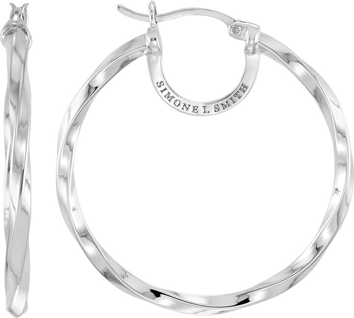 Simone I. Smith for Walmart Simone I. Smith Sterling Silver Platinum Tone Round Twist Hoop Earrings