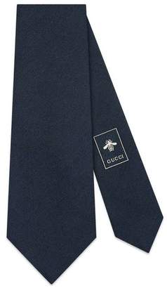 Gucci Panther face underknot silk wool tie blue