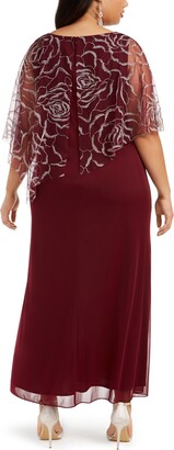 SL Fashions Plus Size Asymmetrical Glitter Cape Gown