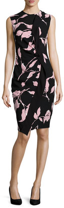 Escada Sleeveless French-Rose-Print Sheath Dress, Black/Rose