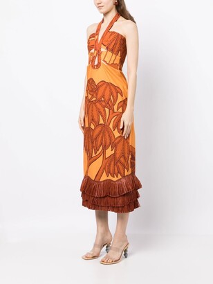 Johanna Ortiz Graphic-Print Halterneck Midi Dress