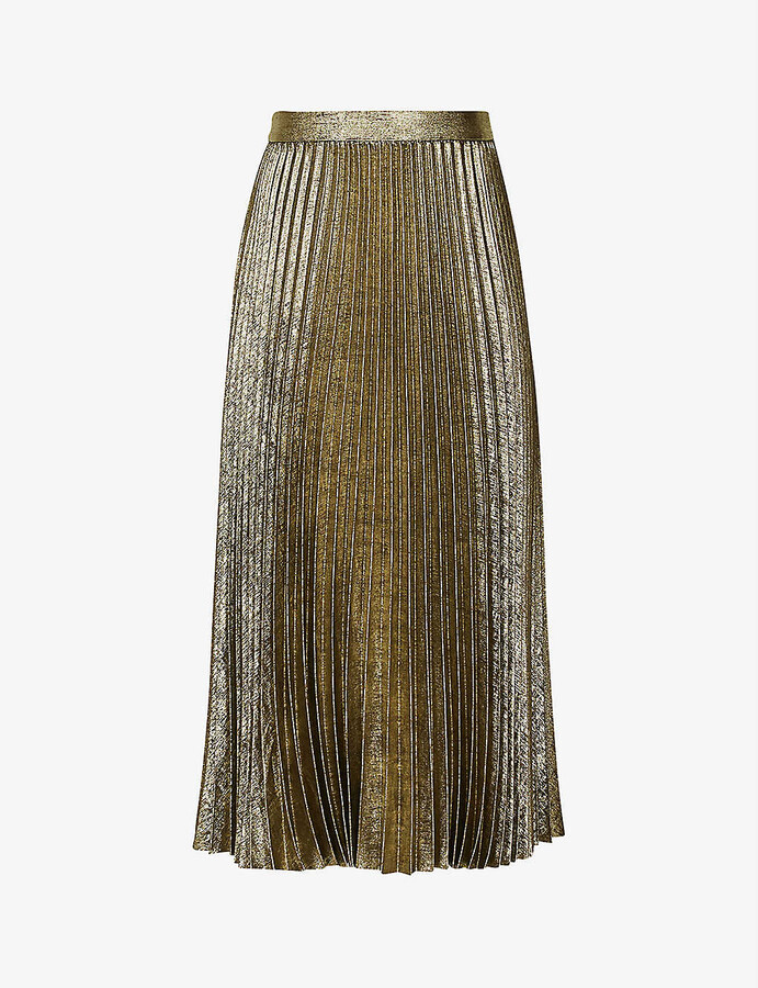 Reiss Gemma metallic pleated satin-crepe skirt - ShopStyle