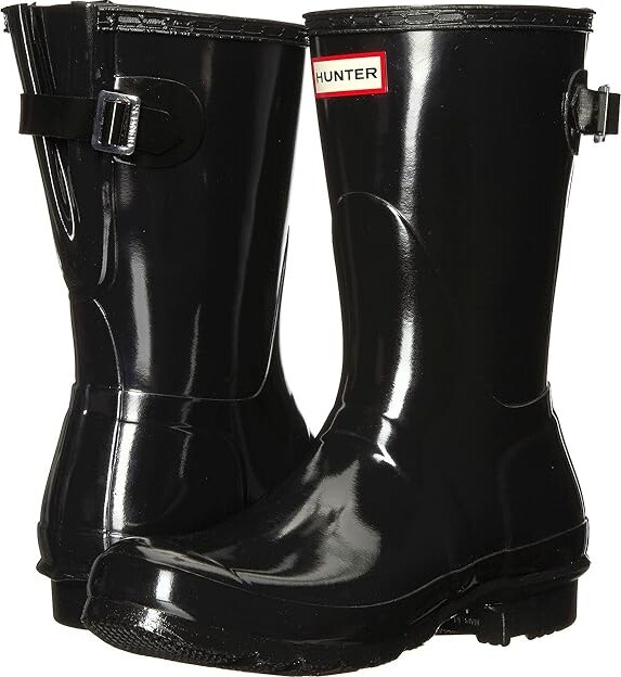Hunter Back Adjustable Short Gloss Rain Boots Women's Rain Boots Black : 5 M, Rubber