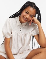 Thumbnail for your product : Noisy May smock shirt dress in cream pinstripe