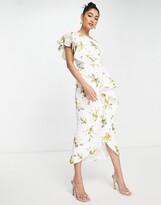 Thumbnail for your product : True Violet one shoulder midi dress in ochre floral