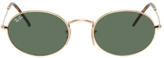 Ray-Ban Gold and Green Oval Flat Sunglasses