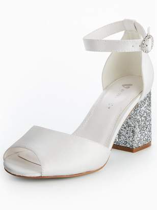 Very Lily Wide Fit Bridal Glitter Block Heel Sandal - White