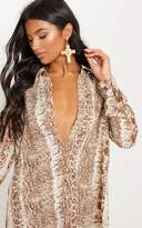 Thumbnail for your product : PrettyLittleThing Stone Snake Print Oversized Shirt