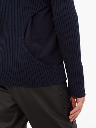 Bottega Veneta Cutout Ribbed Cotton-blend Sweater - Navy