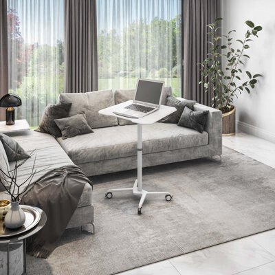 HOME FURNITURE Techni Mobili White Sit To Stand Mobile Laptop Computer Stand With Height Adjustable And Tiltable Tabletop