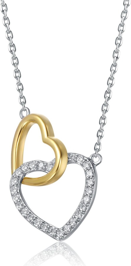 Gigigirl Sterling Silver Two-Tone Double Heart Pendant with Clear Cubic Zirconia