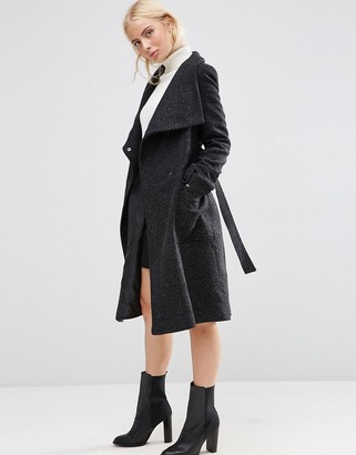 ASOS Coat in Wool Blend With Funnel Neck and Tie Waist